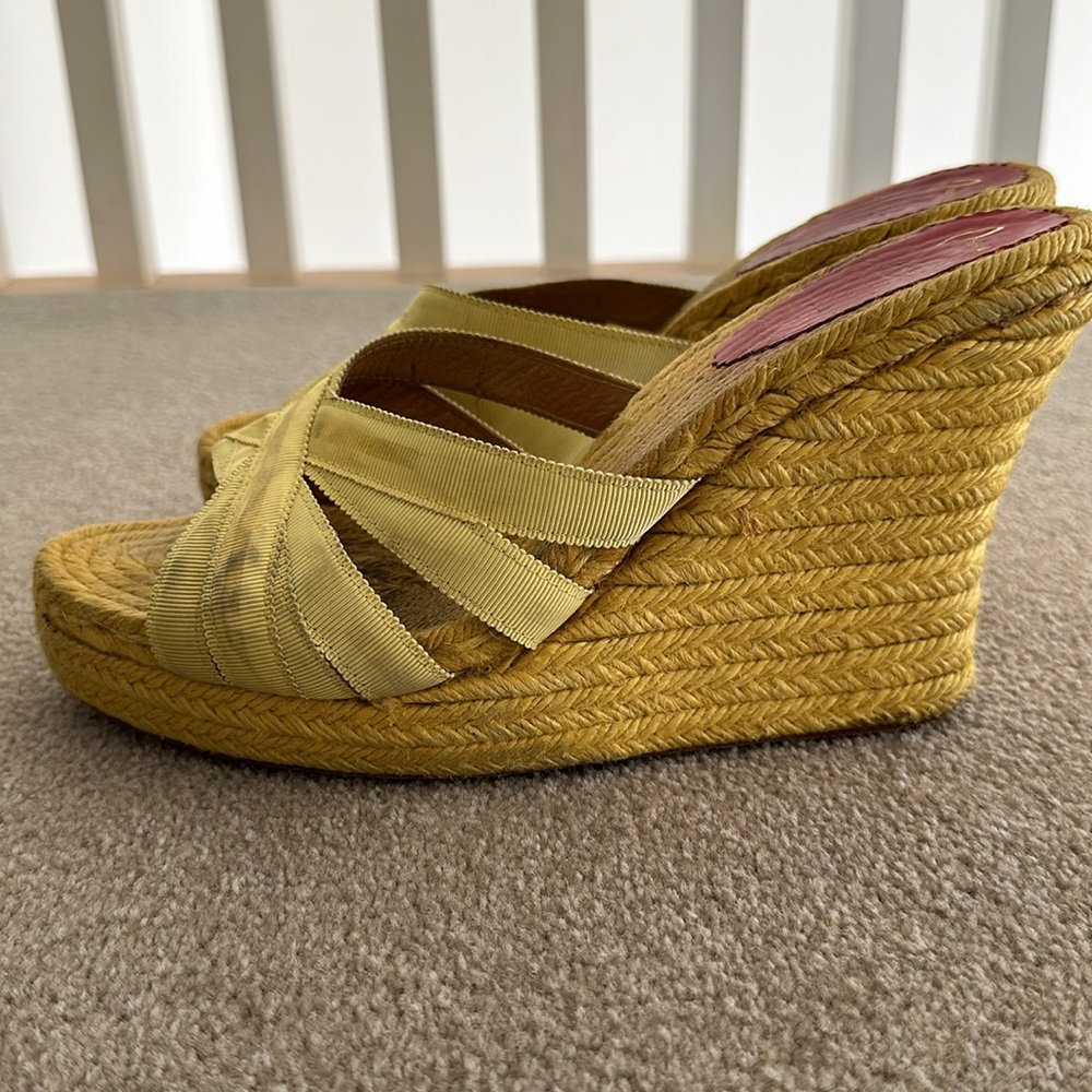 Christian Louboutin Yellow Espadrille Wedge Sandals - Picture 2 of 7